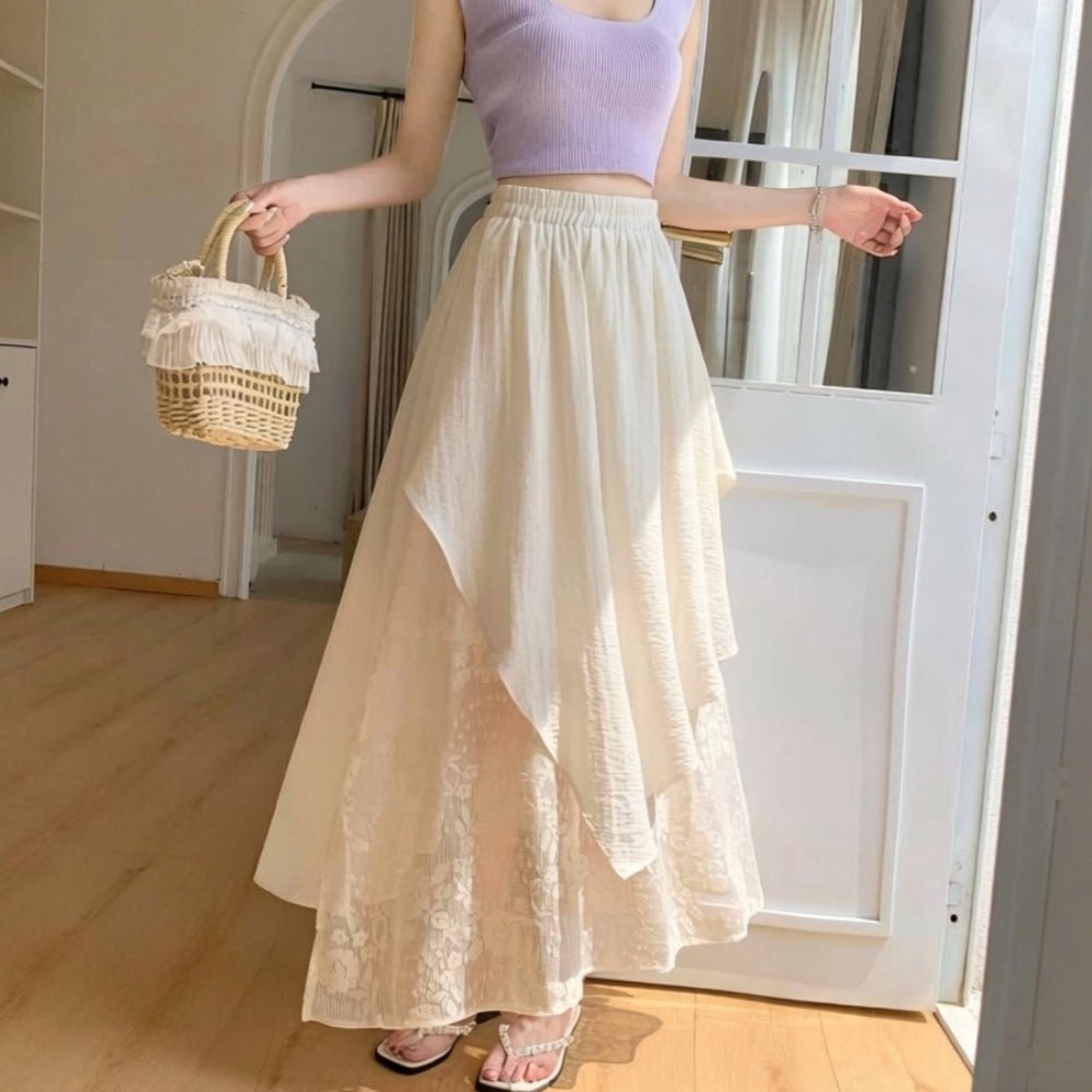 レースレイヤーイレヘムフレアスカート|オフィスカジュアル レディース 通販【ミレジェネ】