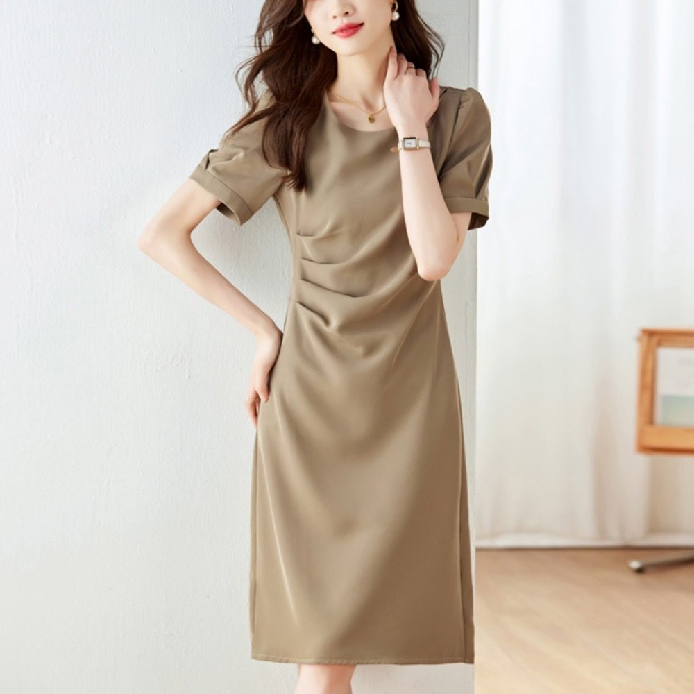 ウエストドレープ半袖ワンピース|オフィスカジュアル レディース 通販【ミレジェネ】
