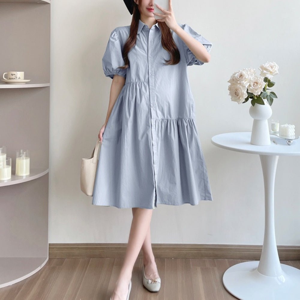 前ボタンアシンメトリー切り替え半袖ワンピース|オフィスカジュアル レディース 通販 Millennial Generation【ミレジェネ】