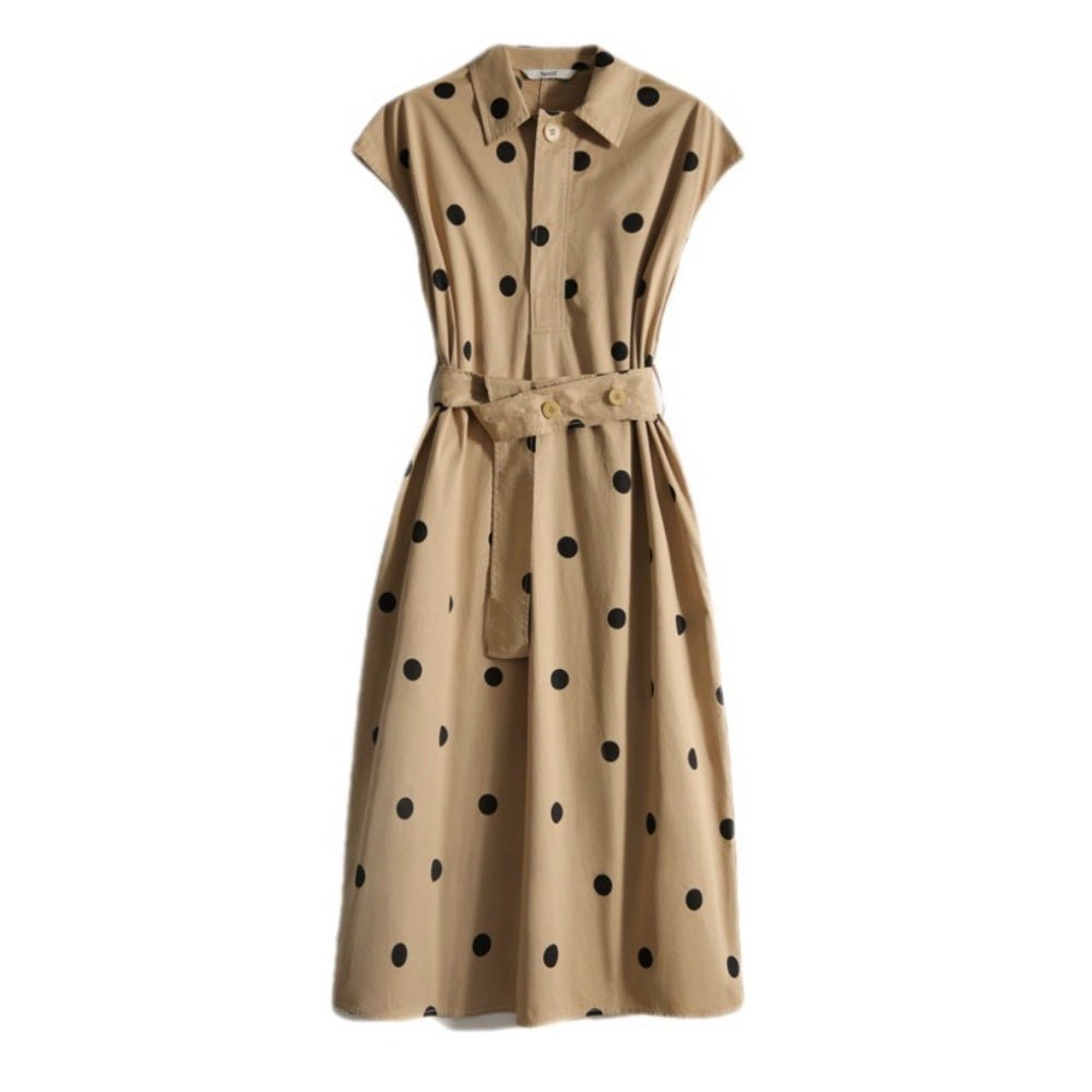 オフィスカジュアル 夏 フレンチスリーブドットプリントワンピース ミレジェネ