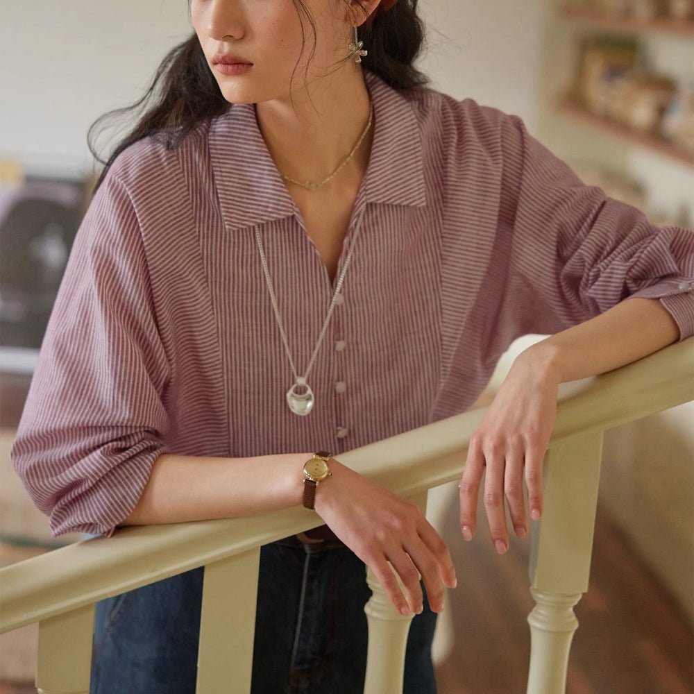 フレンチストライプゆったりコットンシャツ|オフィスカジュアル レディース 通販【ミレジェネ】