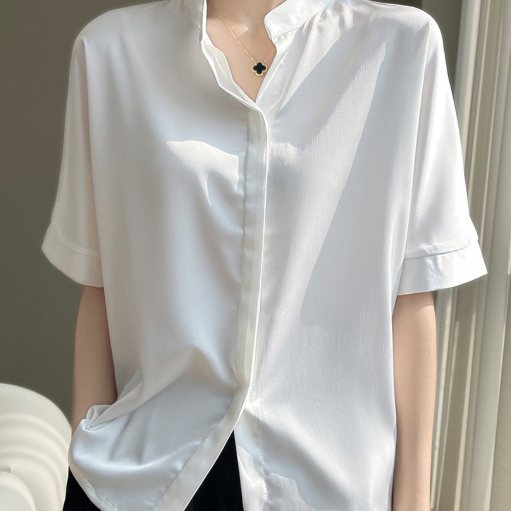 スタンドカラー半袖ブラウス|オフィスカジュアル レディース 通販 Millennial Generation【ミレジェネ】