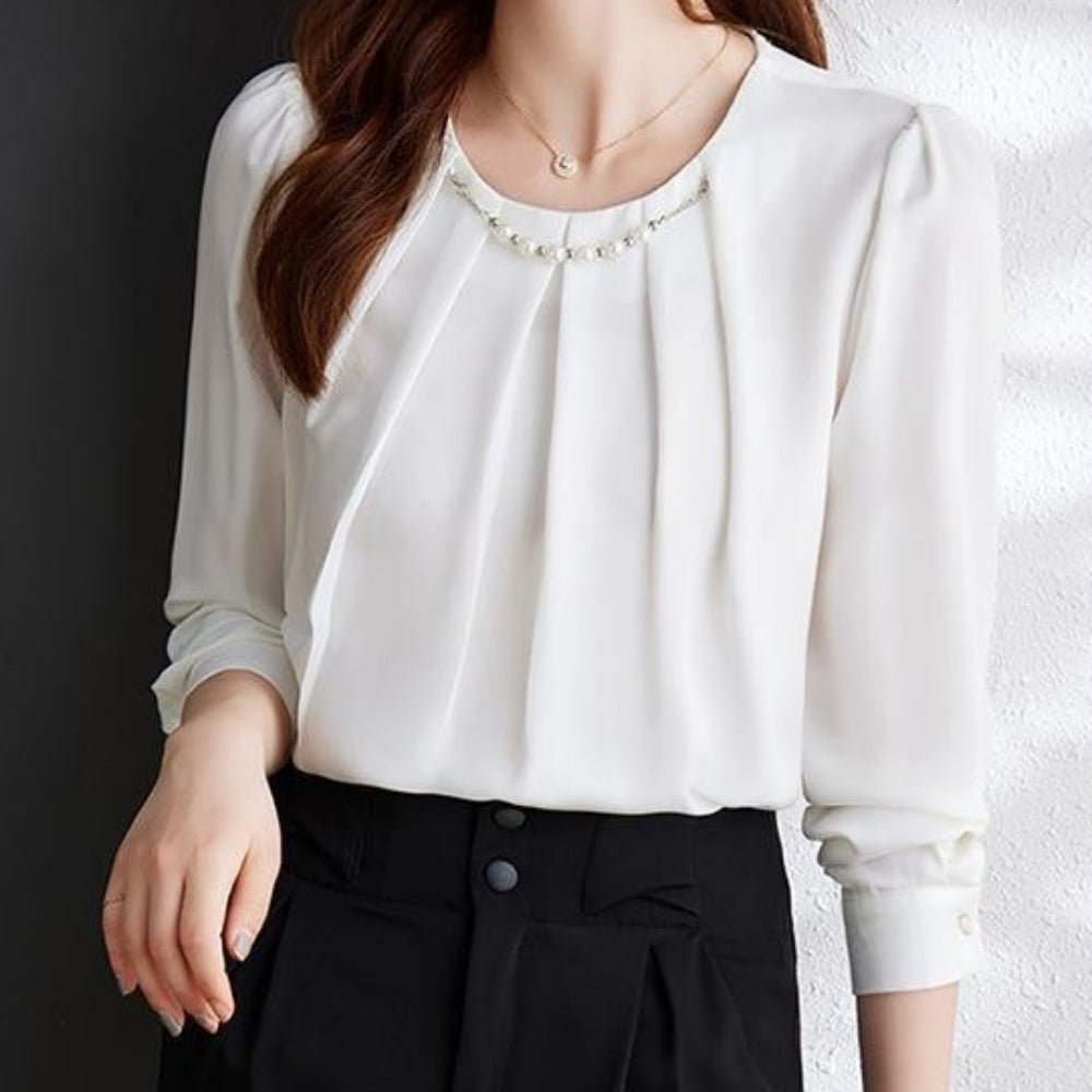 パールビジュー付きシフォンブラウス|オフィスカジュアル レディース 通販【ミレジェネ】