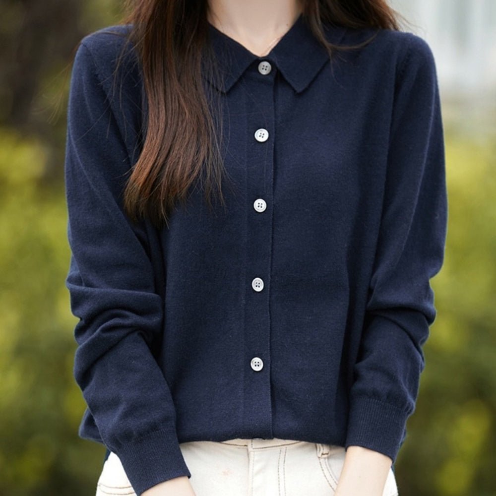 襟付きウールニットカーディガン|オフィスカジュアル レディース 通販【ミレジェネ】