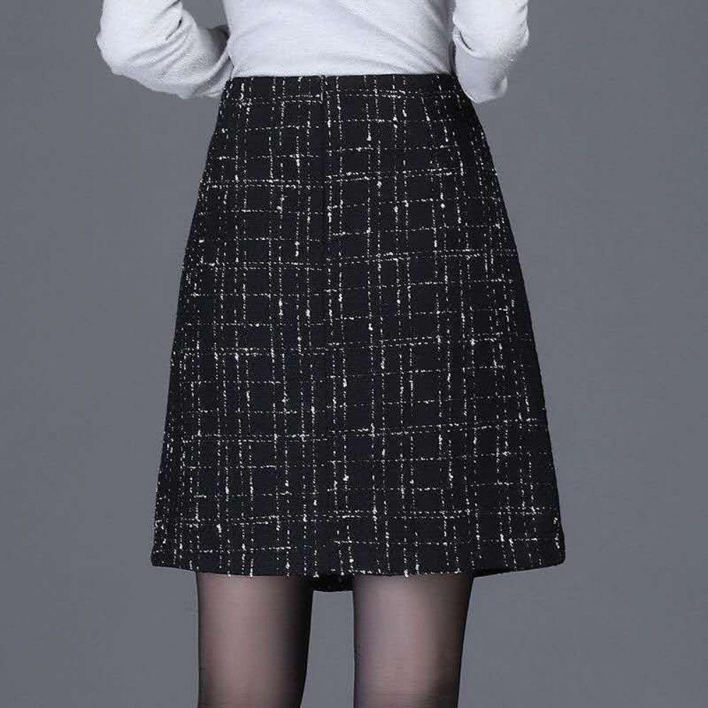 アシメボタンラップ風ツイードスカート|オフィスカジュアル レディース 通販【ミレジェネ】