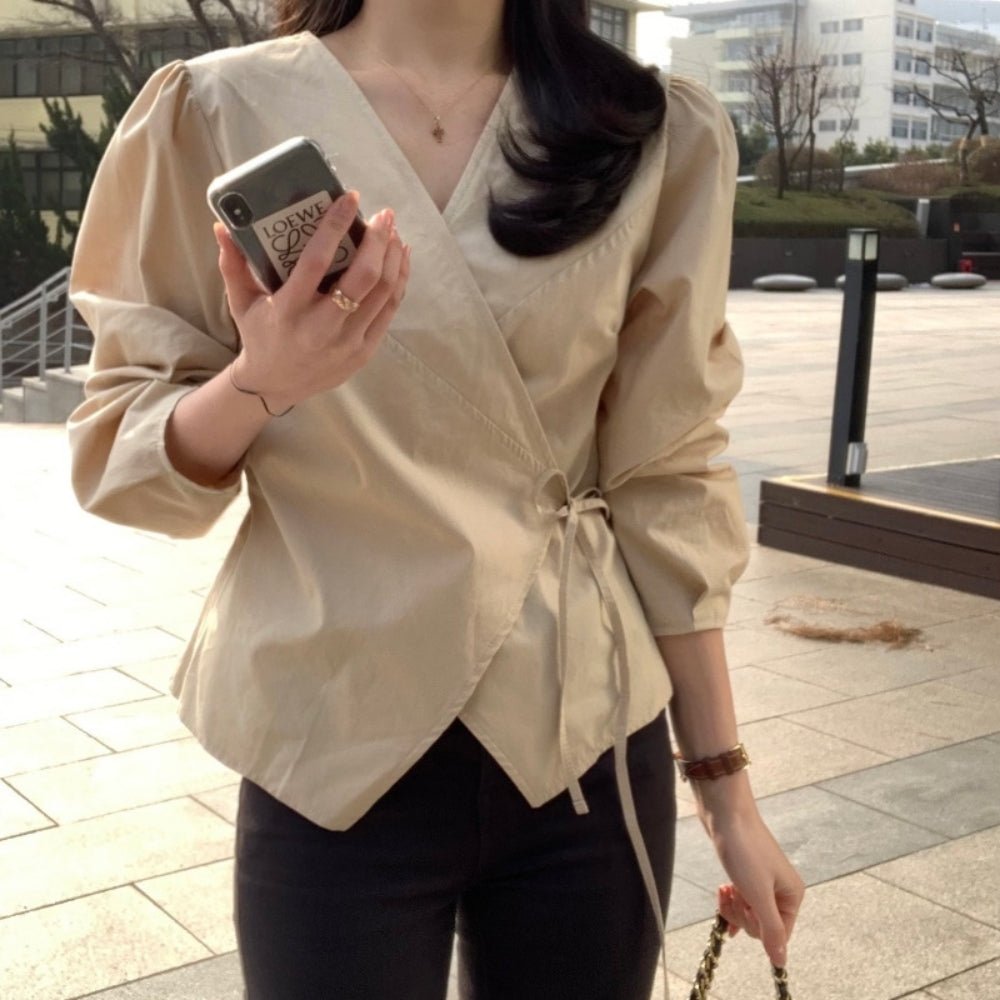 ナローリボンカシュクールブラウス|オフィスカジュアル レディース 通販【ミレジェネ】