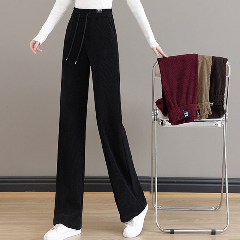 オフィスカジュアル 冬 裏起毛ウエストゴムストレートパンツ ミレジェネ