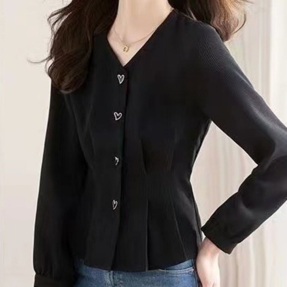 ハートボタンウエストシェイプブラウス|オフィスカジュアル レディース 通販 Millennial Generation【ミレジェネ】