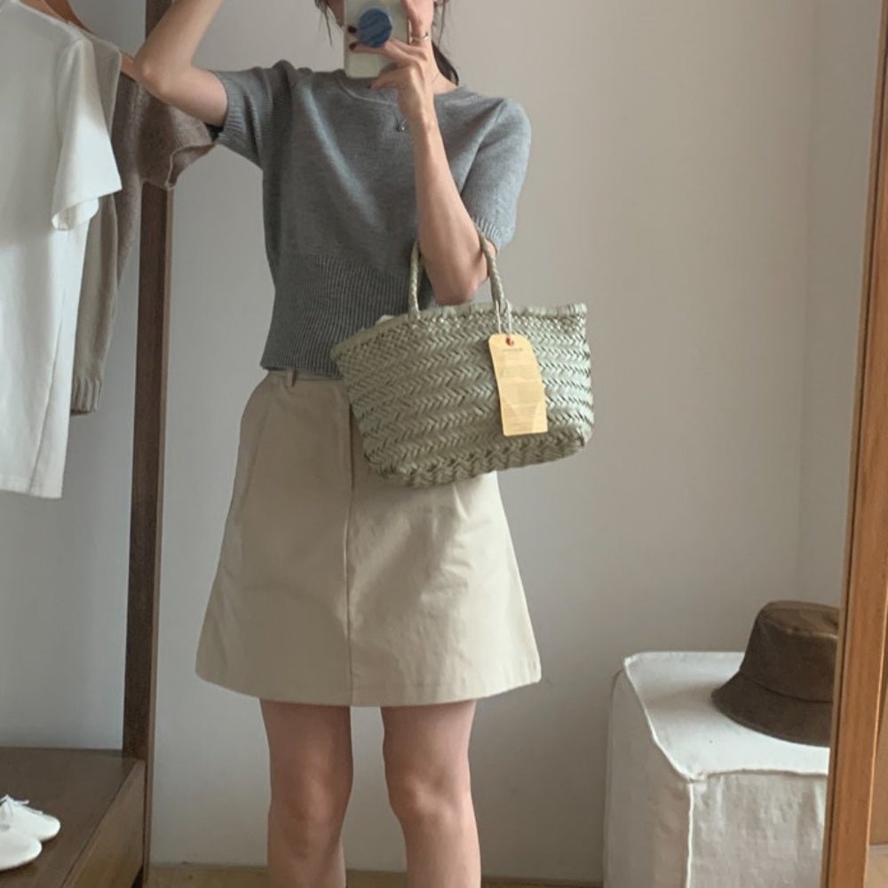 半袖クルーネック裾リブニット|オフィスカジュアル レディース 通販 Millennial Generation【ミレジェネ】