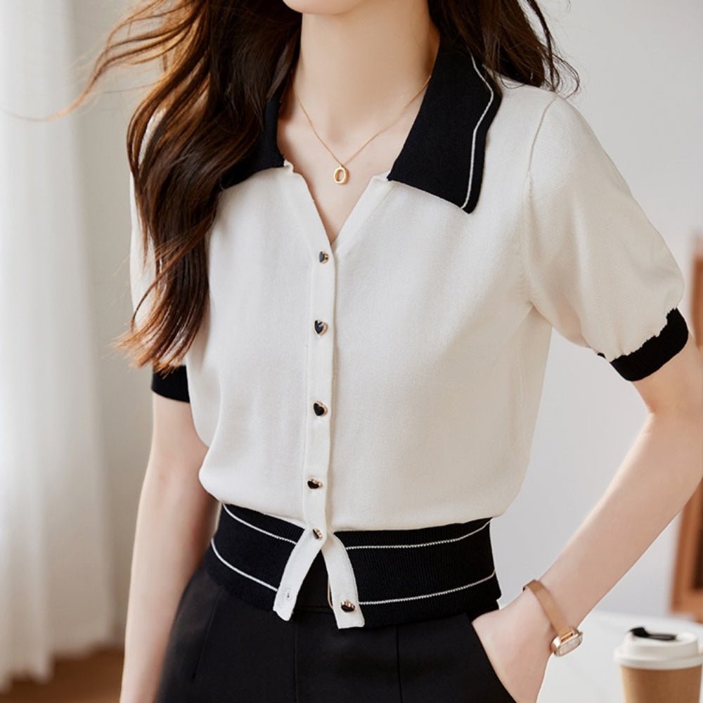 配色襟付きフロントボタンニット|オフィスカジュアル レディース 通販【ミレジェネ】