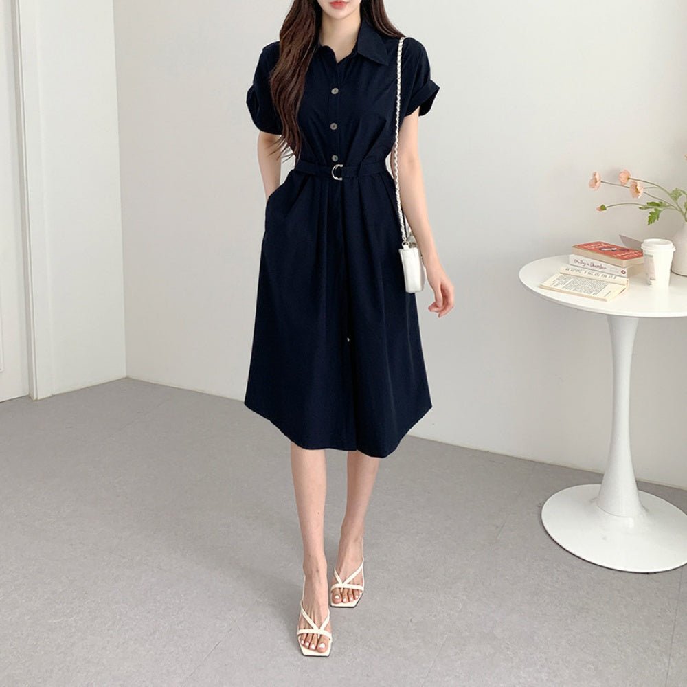 共布ベルト付き開襟半袖ワンピース|オフィスカジュアル レディース 通販 Millennial Generation【ミレジェネ】