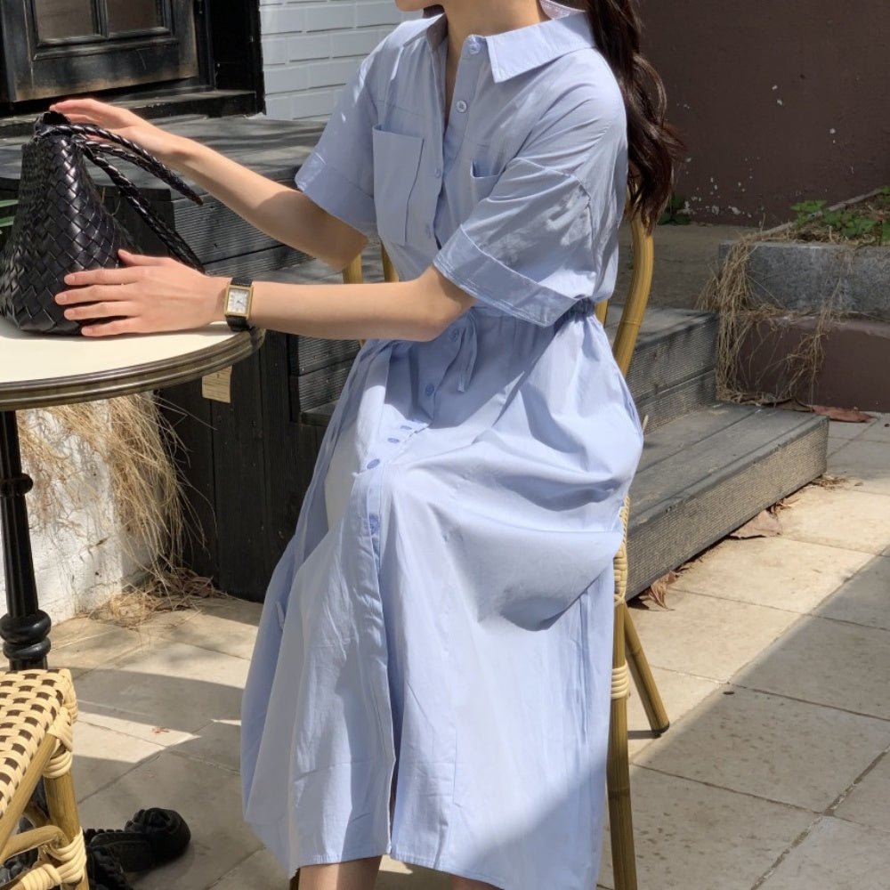 襟付き前ボタン半袖シャツワンピース|オフィスカジュアル レディース 通販 Millennial Generation【ミレジェネ】