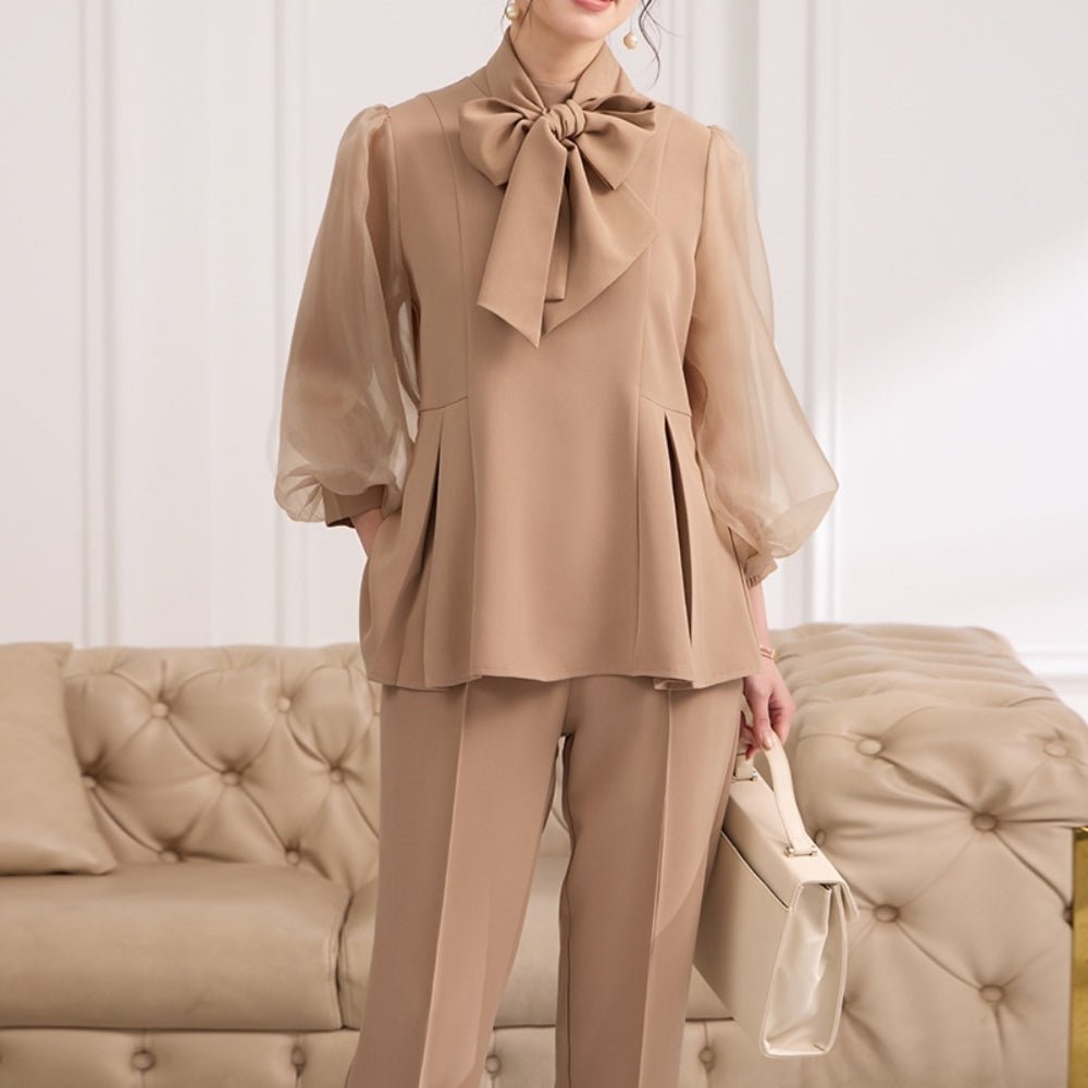 パフスリーブリボンセットアップ|オフィスカジュアル レディース 通販【ミレジェネ】