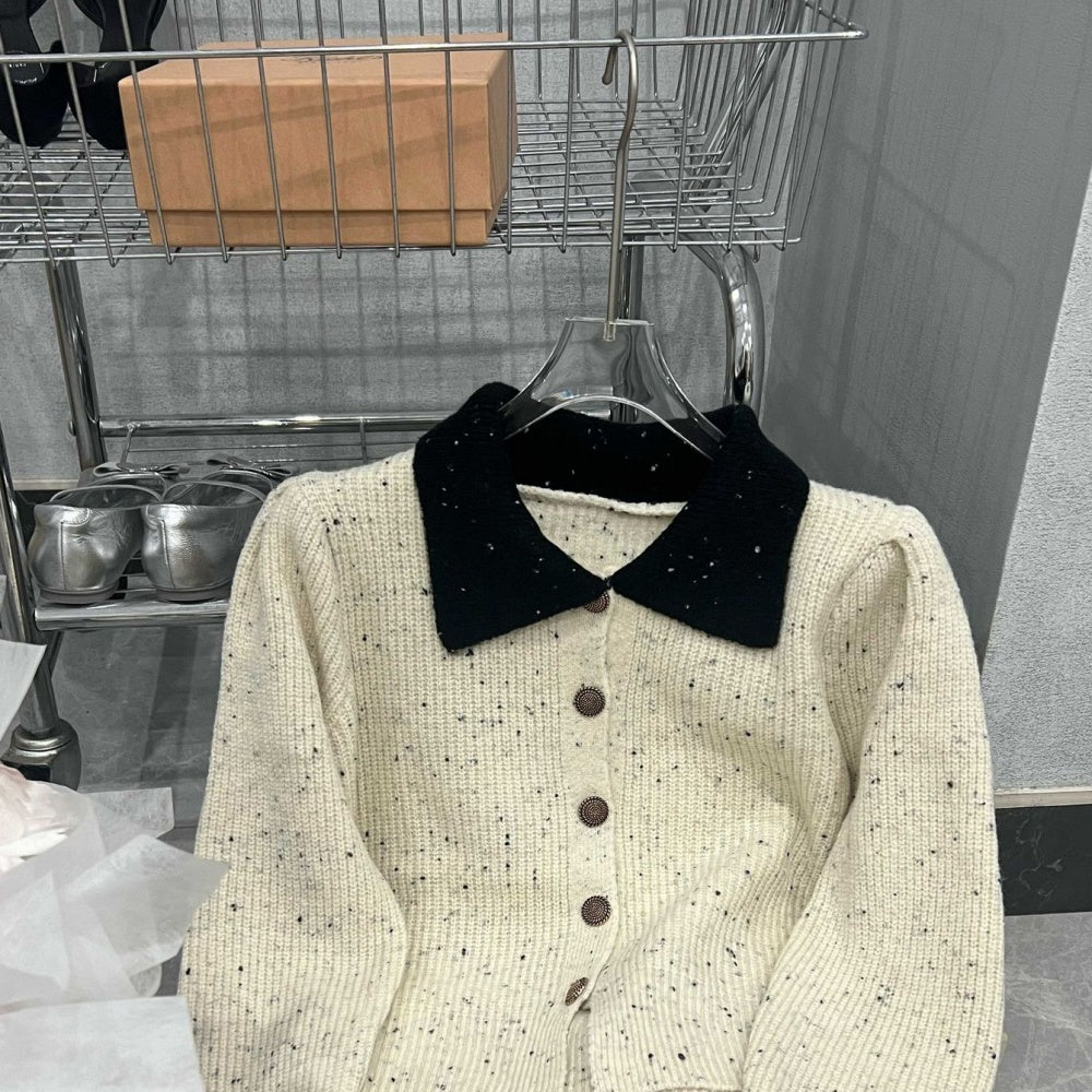 配色襟付きネップニットカーディガン|オフィスカジュアル レディース 通販【ミレジェネ】