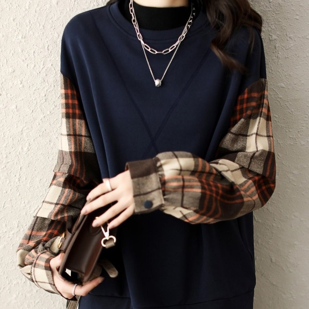 チェック柄ランタンスリーブスウェットシャツ|オフィスカジュアル レディース 通販【ミレジェネ】