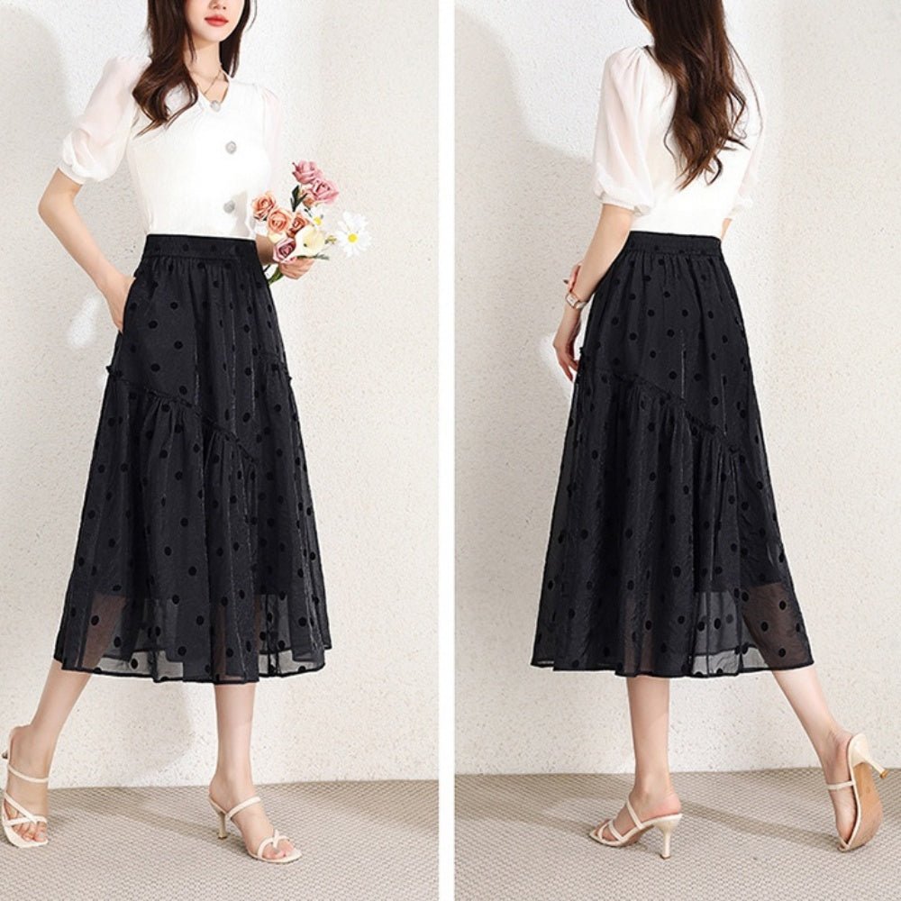 ドットチュール切り替えロングスカート|オフィスカジュアル レディース 通販 Millennial Generation【ミレジェネ】