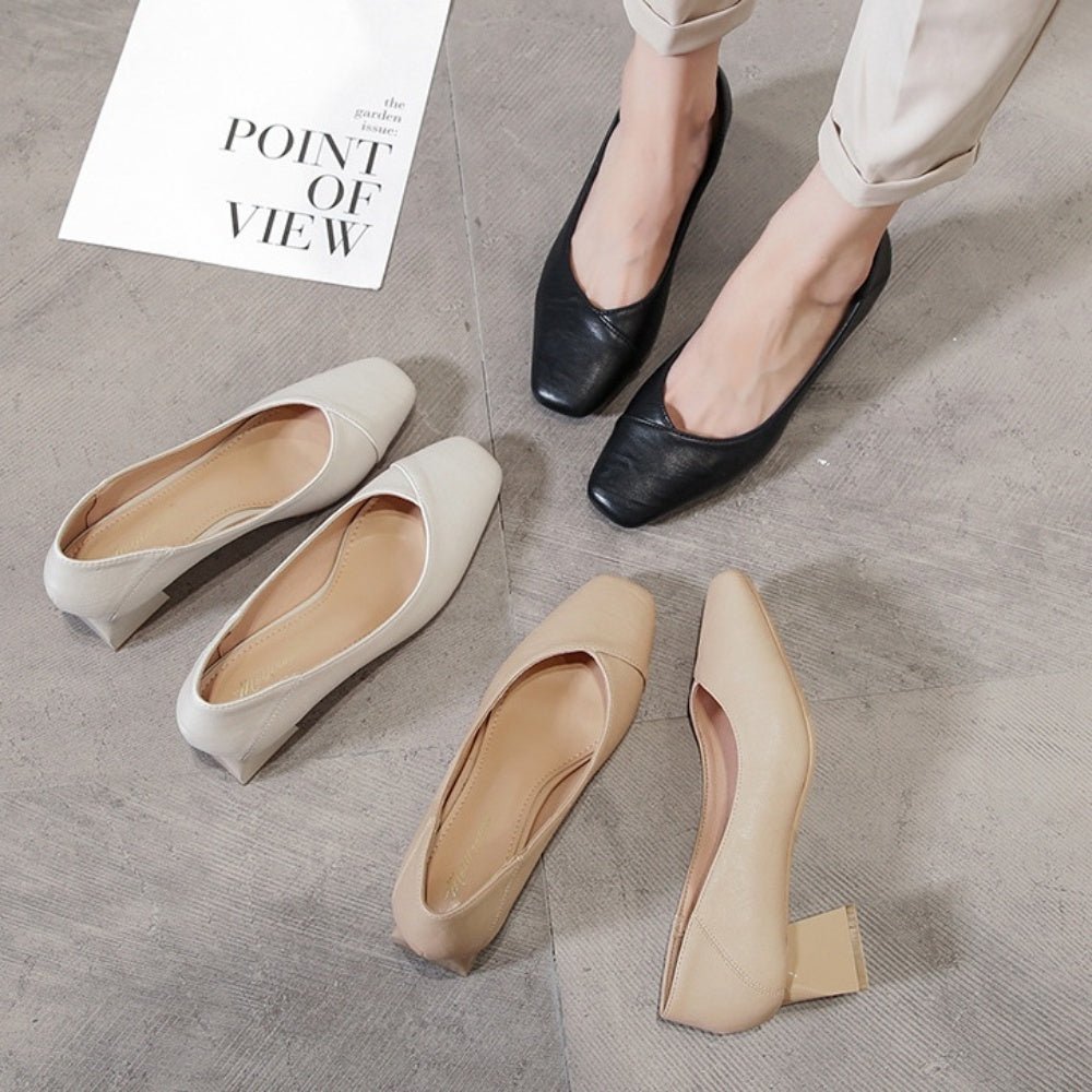 オフィスカジュアル ヒールポイントカラー合皮パンプス ミレジェネ