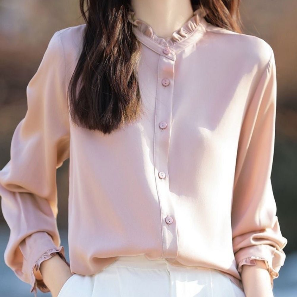 フリル襟ノーカラーブラウス|オフィスカジュアル レディース 通販 Millennial Generation【ミレジェネ】