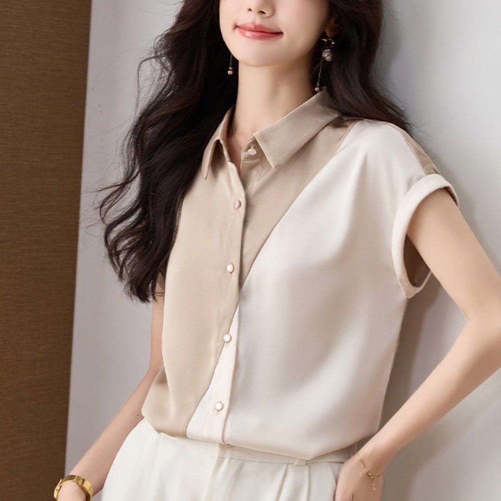 バイカラーフレンチスリーブブラウス|オフィスカジュアル レディース 通販【ミレジェネ】