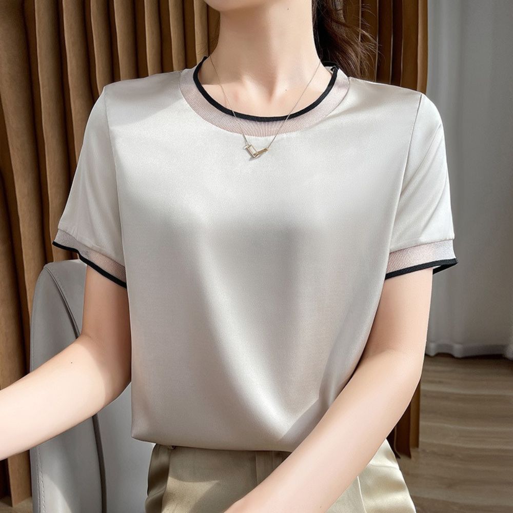 異素材切替サテントップス|オフィスカジュアル レディース 通販【ミレジェネ】