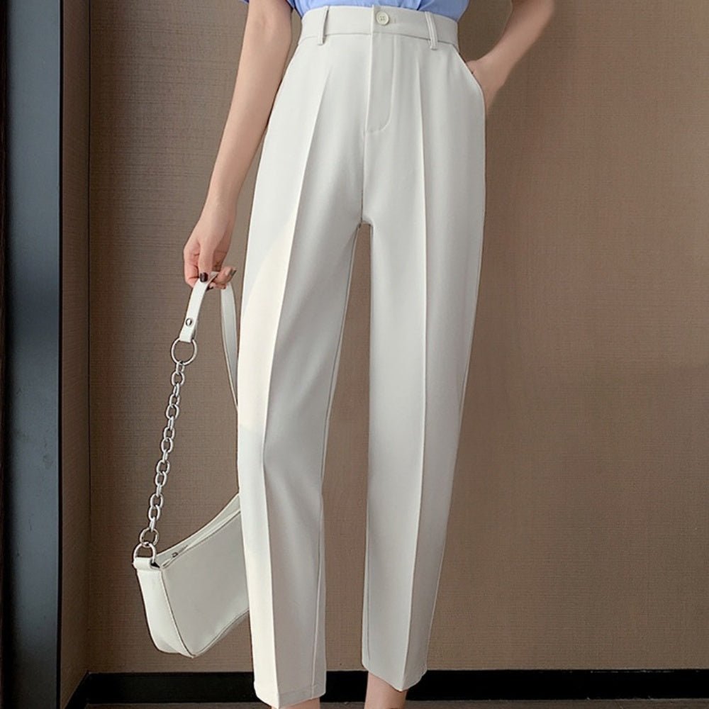 オフィスカジュアル 春夏 後ろゴムハイウエスト線有りクロップドパンツ ミレジェネ