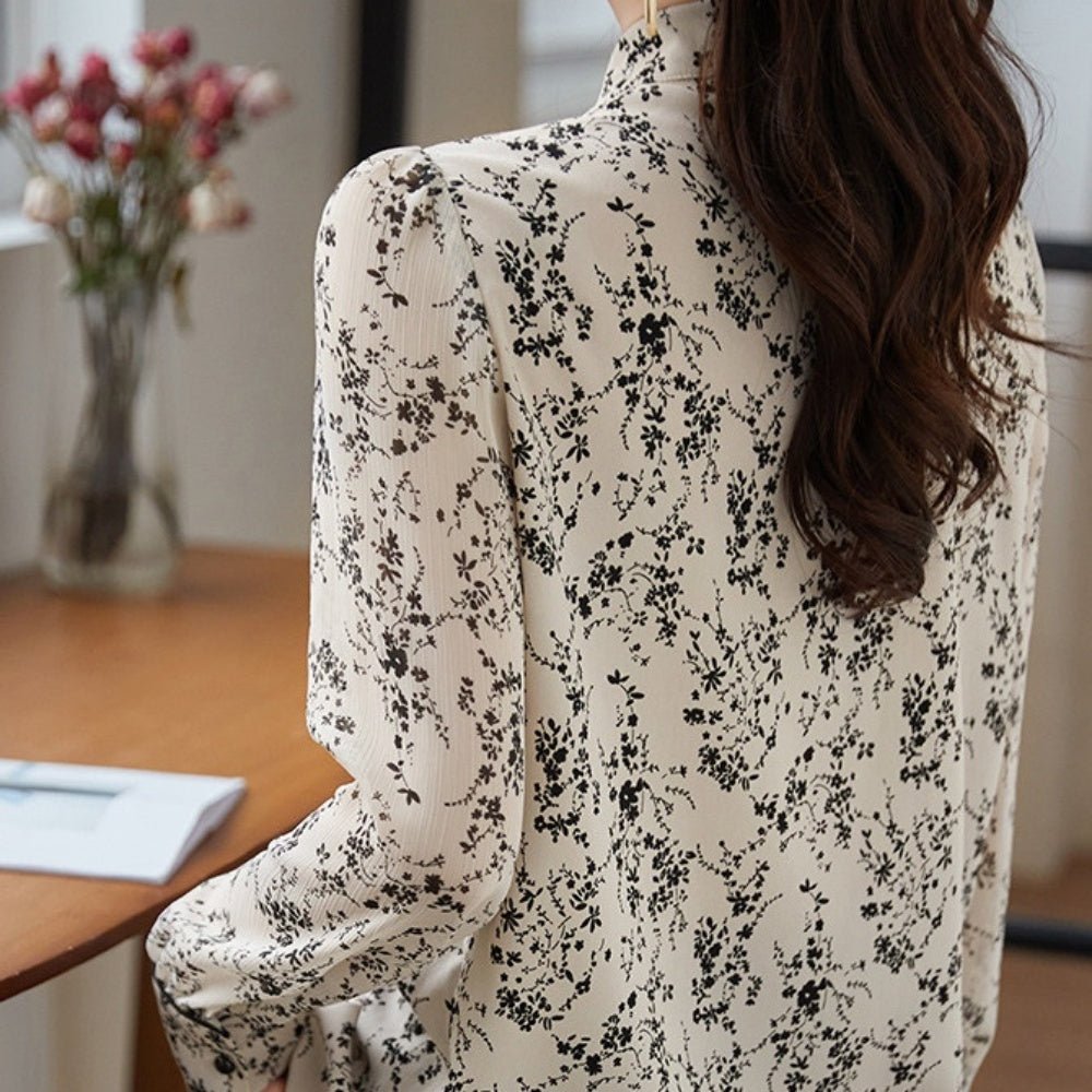 ボウタイ付レトロ花柄ブラウス|オフィスカジュアル レディース 通販【ミレジェネ】