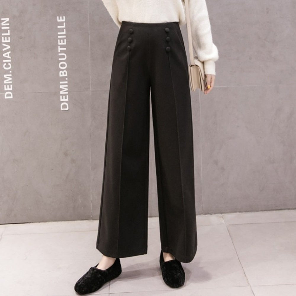 オフィスカジュアル 冬 クルミボタンセンタープレスワイドパンツ ミレジェネ