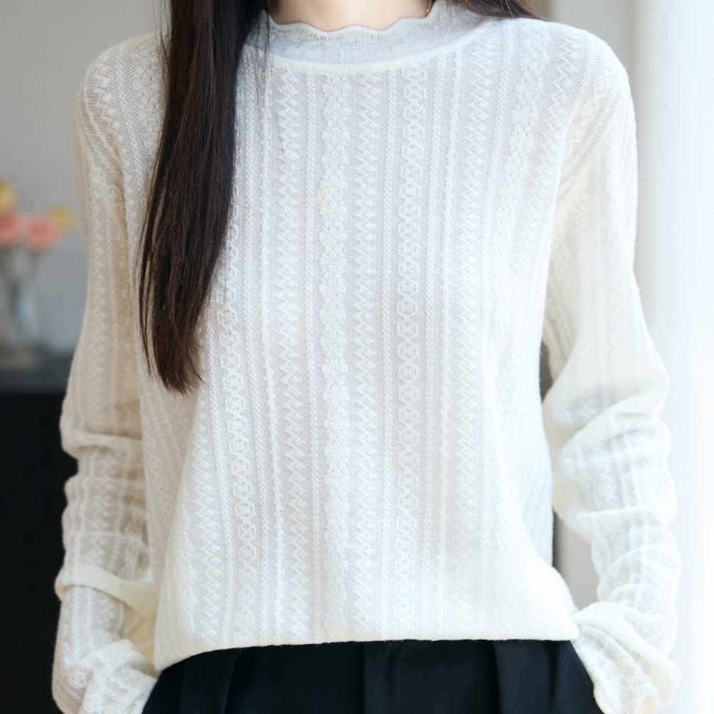 ハーフネックレース編み薄ニット|オフィスカジュアル レディース 通販【ミレジェネ】