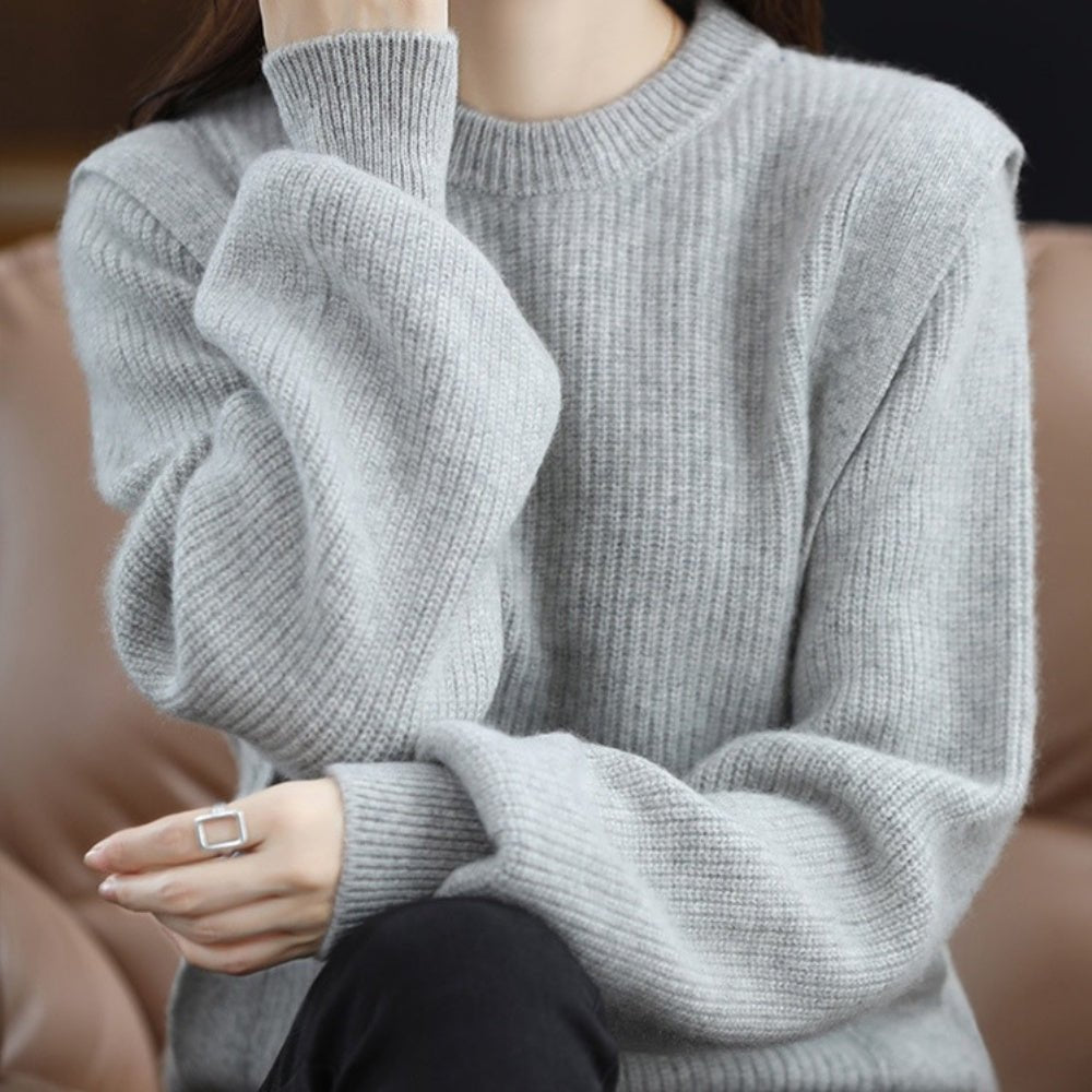 オフィスカジュアル 冬 ラウンドネックプルオーバーセーター ミレジェネ