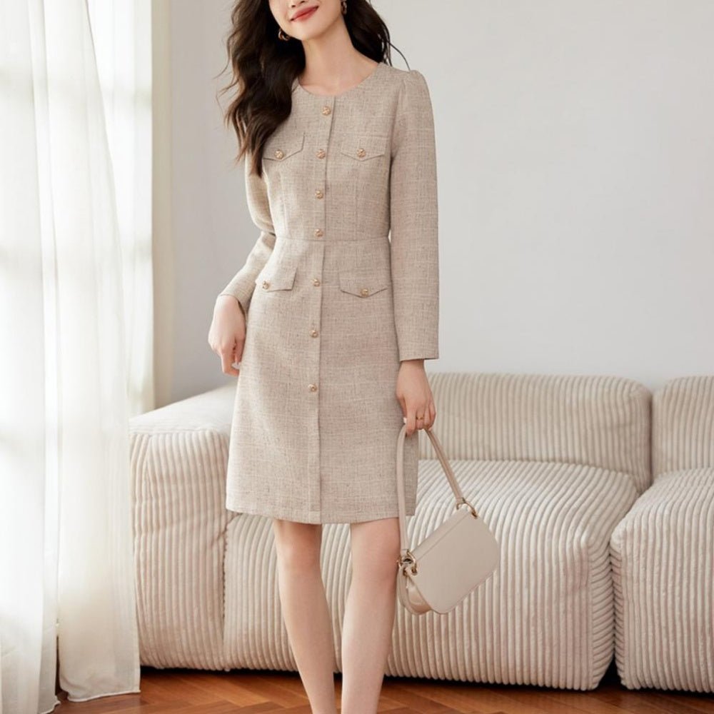 ノーカラーツイードワンピース|オフィスカジュアル レディース 通販 Millennial Generation【ミレジェネ】