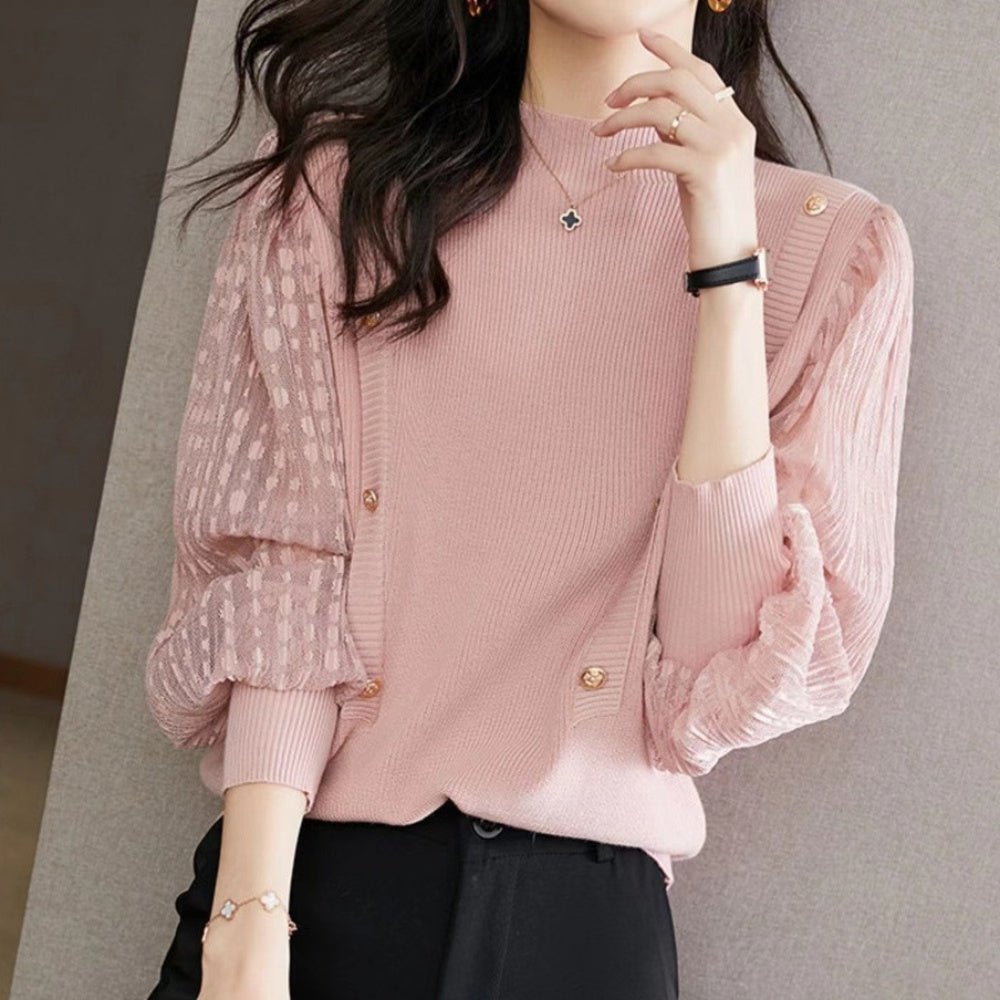 オフィスカジュアル 冬 袖切替ハイネックセーター ミレジェネ