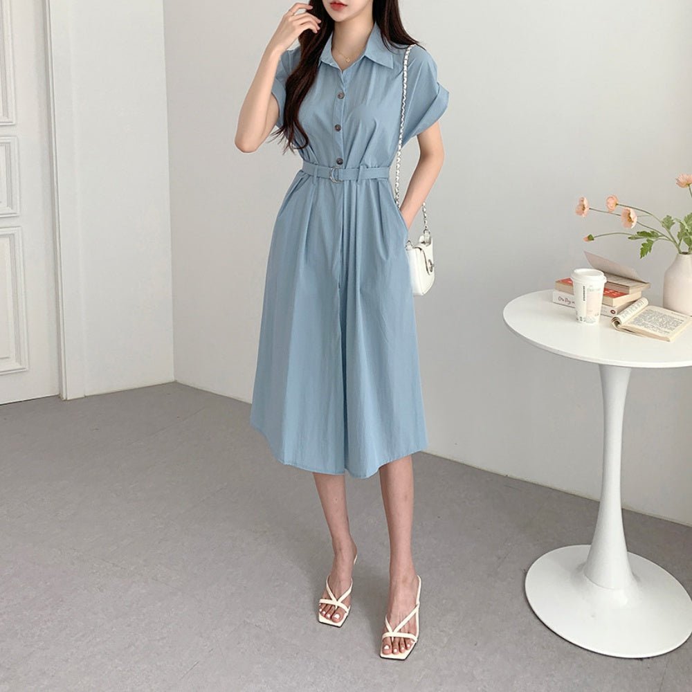 共布ベルト付き開襟半袖ワンピース|オフィスカジュアル レディース 通販 Millennial Generation【ミレジェネ】