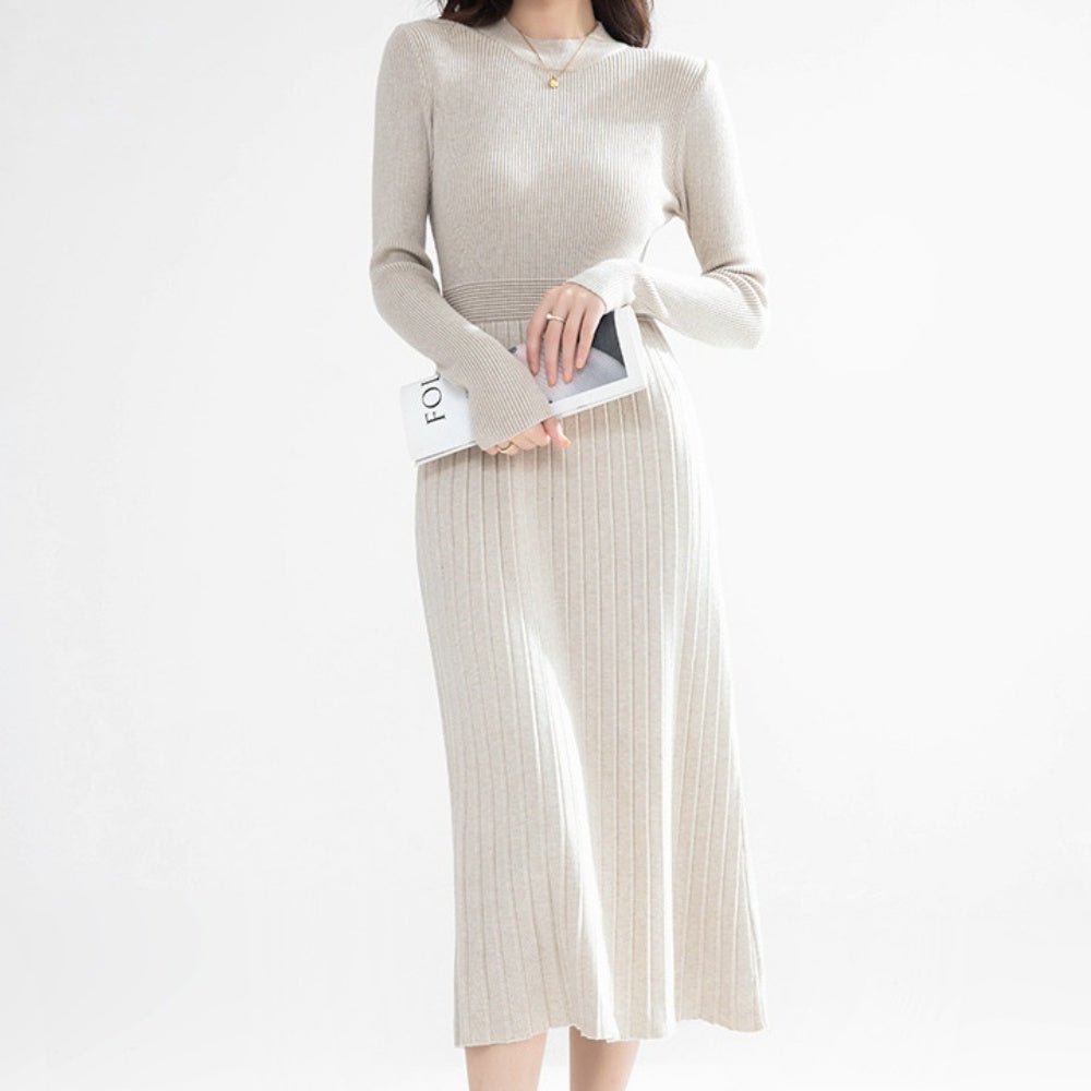 プリーツ風リブニットワンピース|オフィスカジュアル レディース 通販【ミレジェネ】
