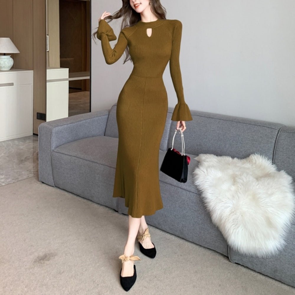 キーネックリブニットワンピース|オフィスカジュアル レディース 通販【ミレジェネ】