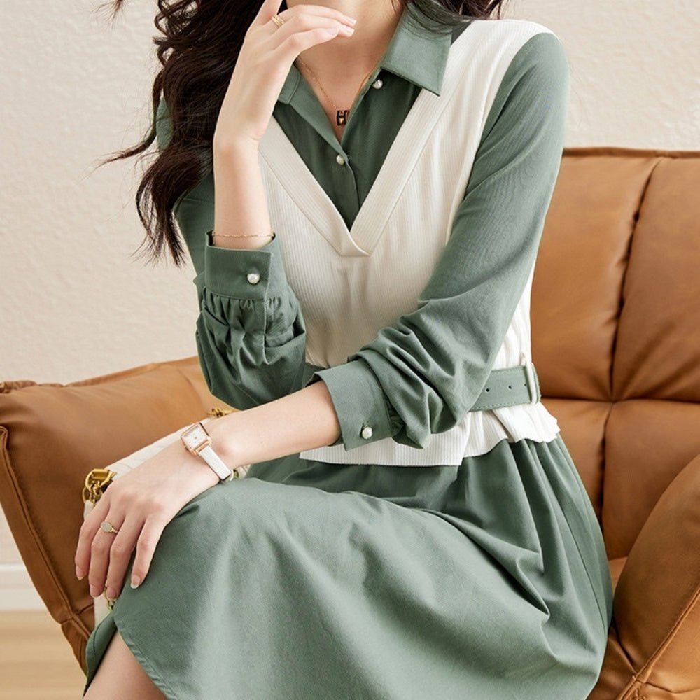 ベスト風異素材切り替えシャツワンピース|オフィスカジュアル レディース 通販 Millennial Generation【ミレジェネ】