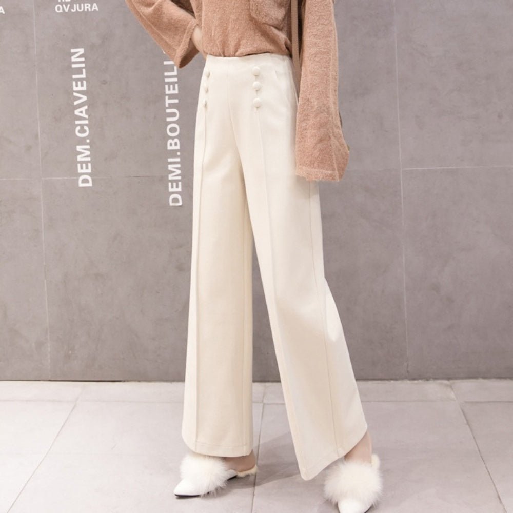 クルミボタンセンタープレスワイドパンツ|オフィスカジュアル レディース 通販 Millennial Generation【ミレジェネ】