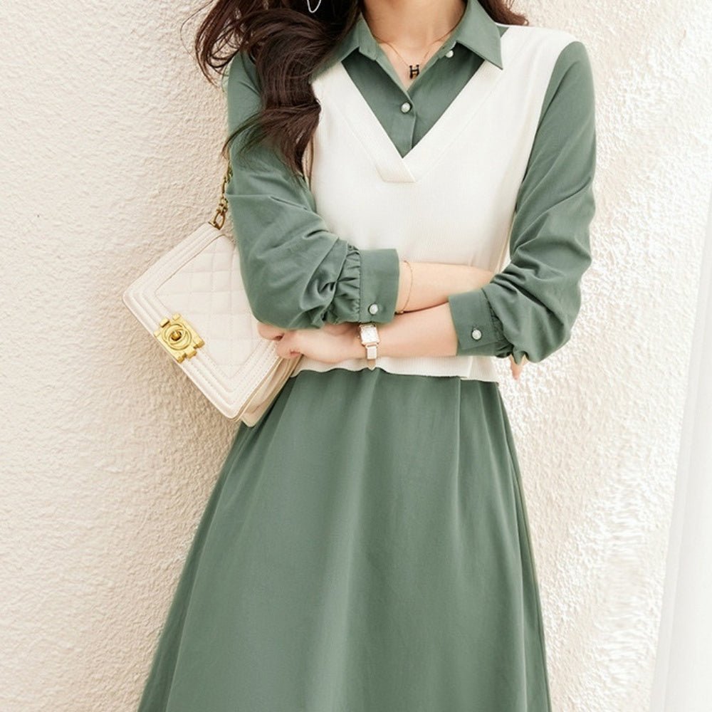 ベスト風異素材切り替えシャツワンピース|オフィスカジュアル レディース 通販 Millennial Generation【ミレジェネ】