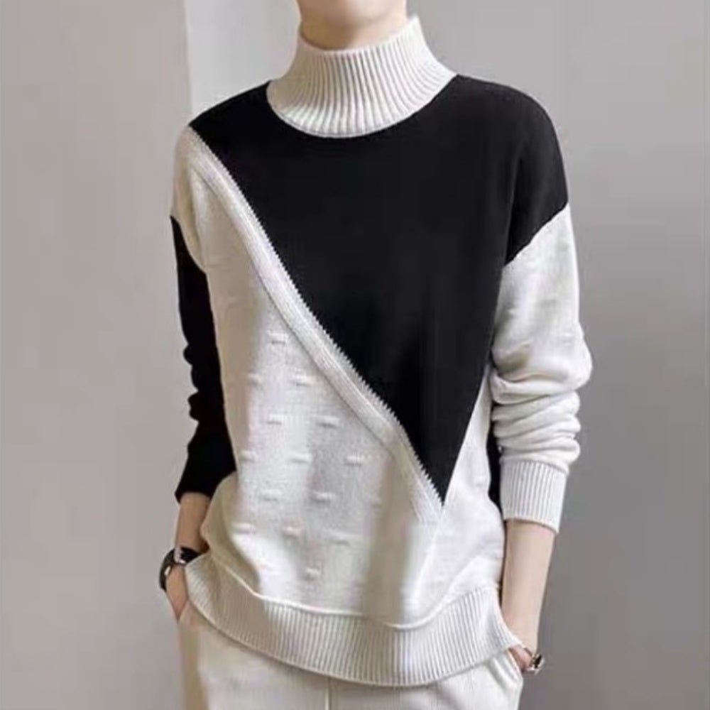 ハイネックバイカラーデザインニット|オフィスカジュアル レディース 通販 Millennial Generation【ミレジェネ】