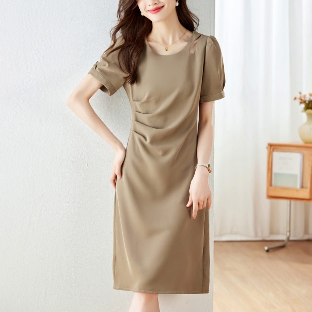 ウエストドレープ半袖ワンピース|オフィスカジュアル レディース 通販【ミレジェネ】