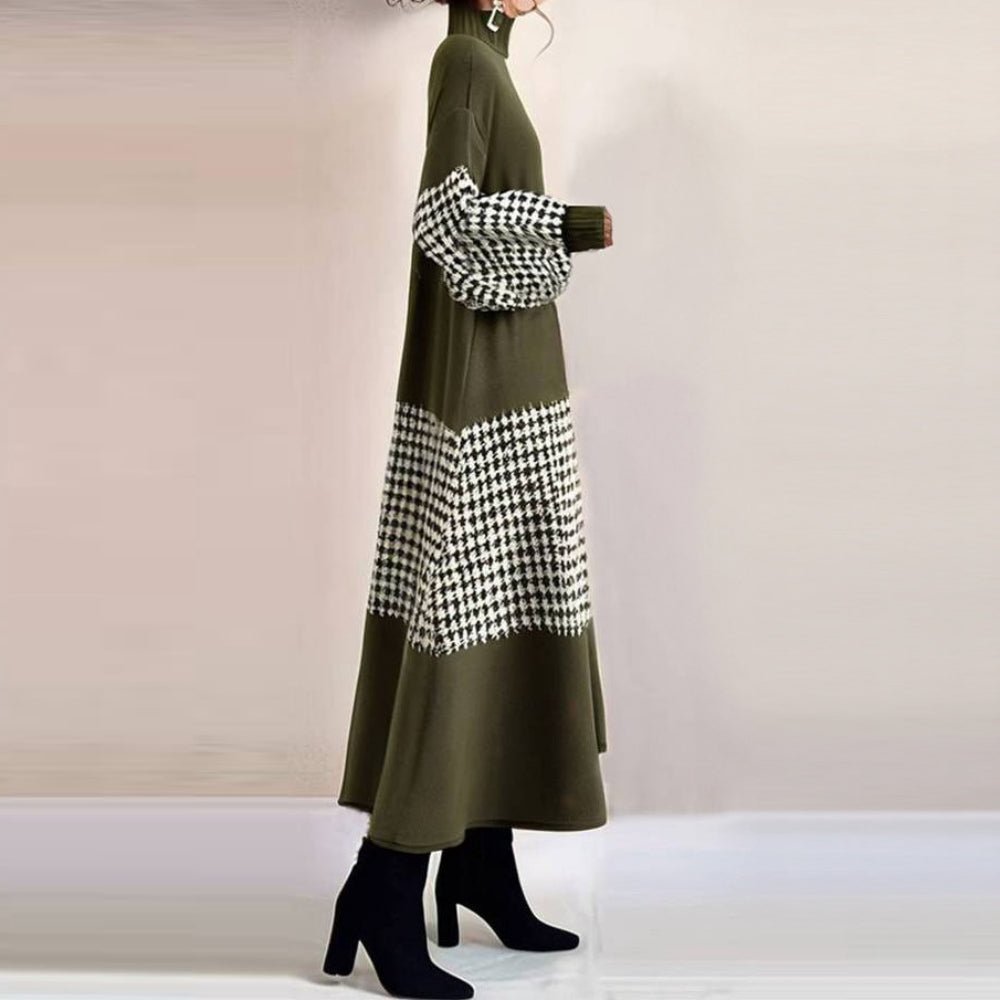 ハイネックチェック切り替えロングワンピース|オフィスカジュアル レディース 通販【ミレジェネ】