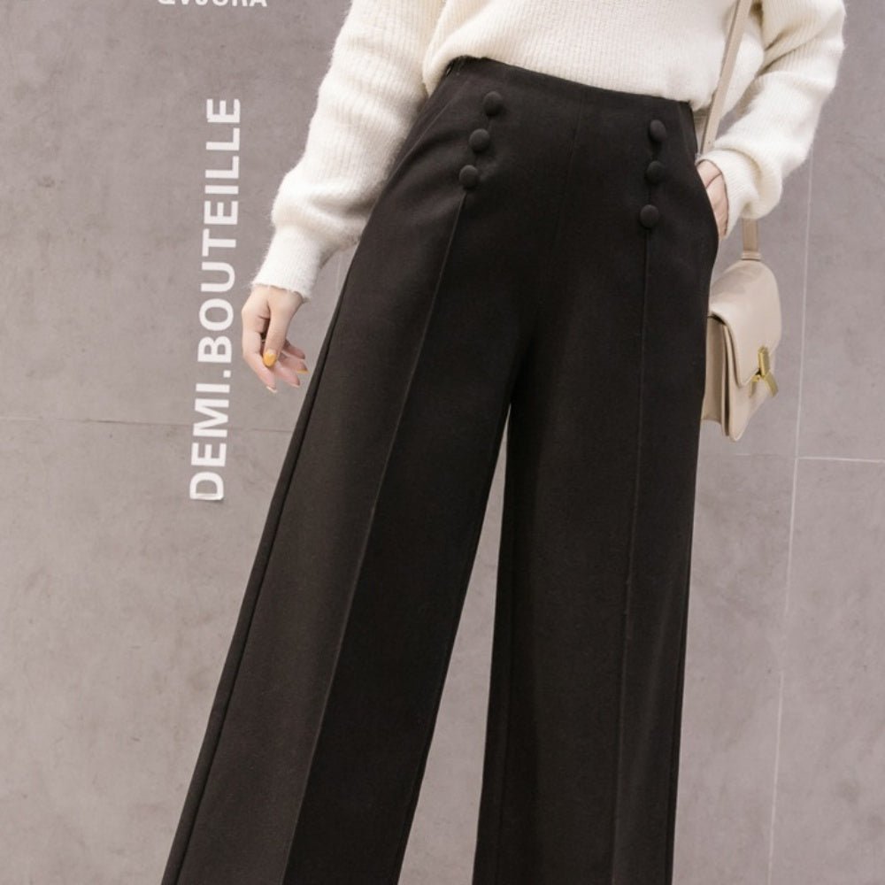 クルミボタンセンタープレスワイドパンツ|オフィスカジュアル レディース 通販 Millennial Generation【ミレジェネ】