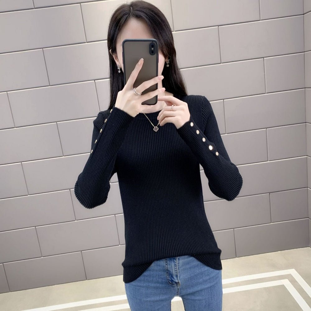 金ボタンクルーネックリブニット|オフィスカジュアル レディース 通販【ミレジェネ】