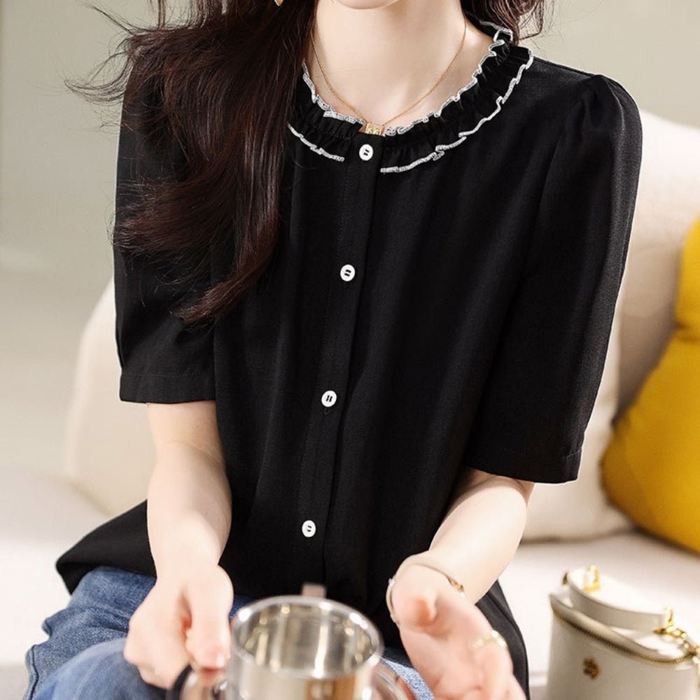 フリル襟配色ブラウス|オフィスカジュアル レディース 通販【ミレジェネ】