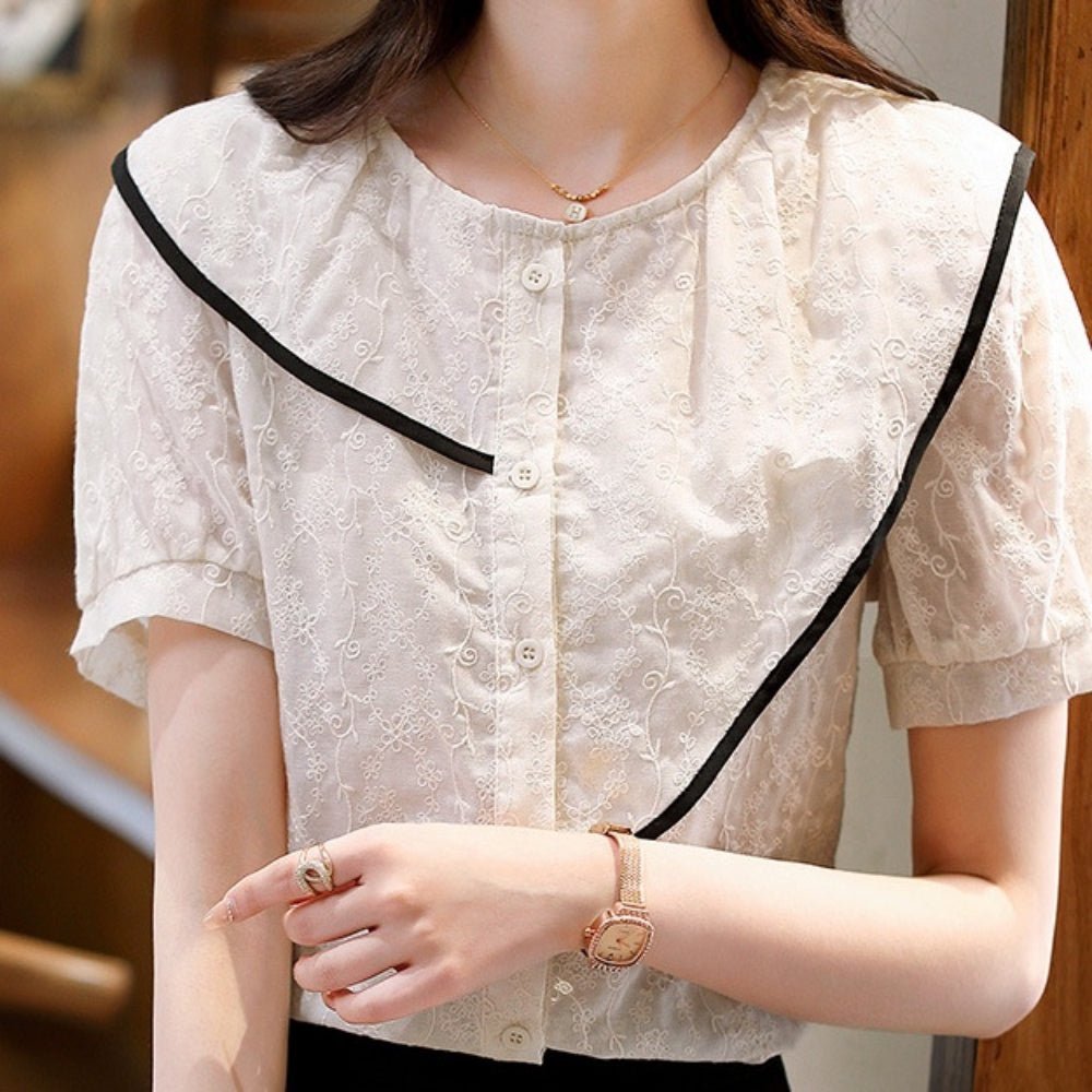 バイカラーアシンメトリー半袖トップス|オフィスカジュアル レディース 通販【ミレジェネ】