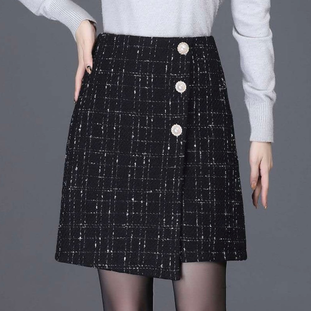 アシメボタンラップ風ツイードスカート|オフィスカジュアル レディース 通販【ミレジェネ】