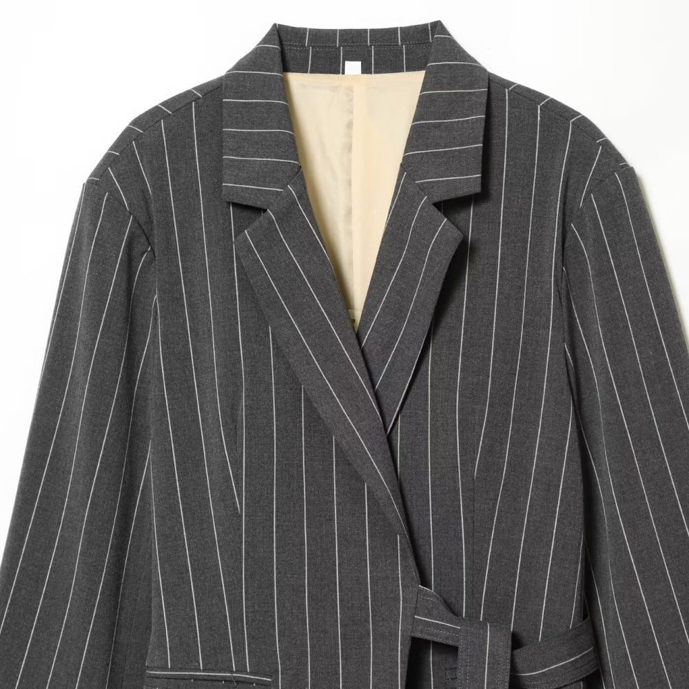 ピンストライプラップジャケット|オフィスカジュアル レディース 通販【ミレジェネ】