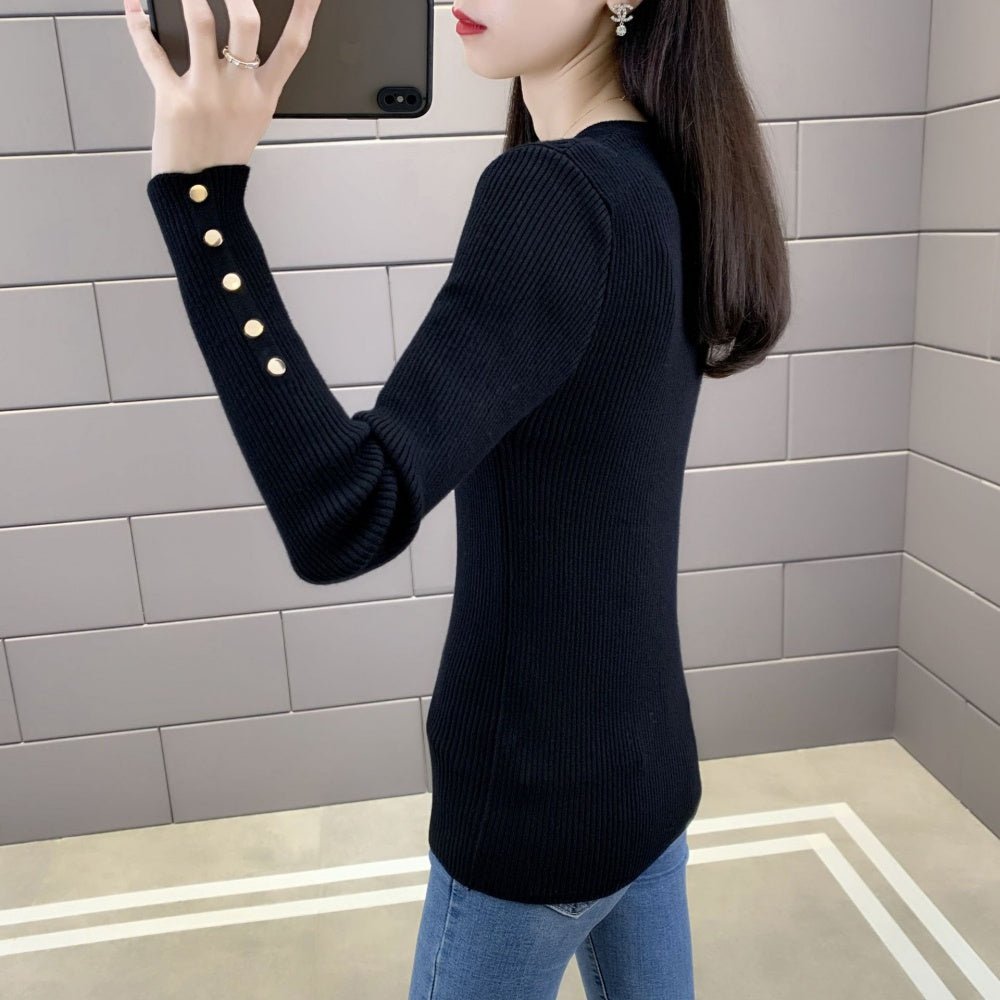 金ボタンクルーネックリブニット|オフィスカジュアル レディース 通販【ミレジェネ】