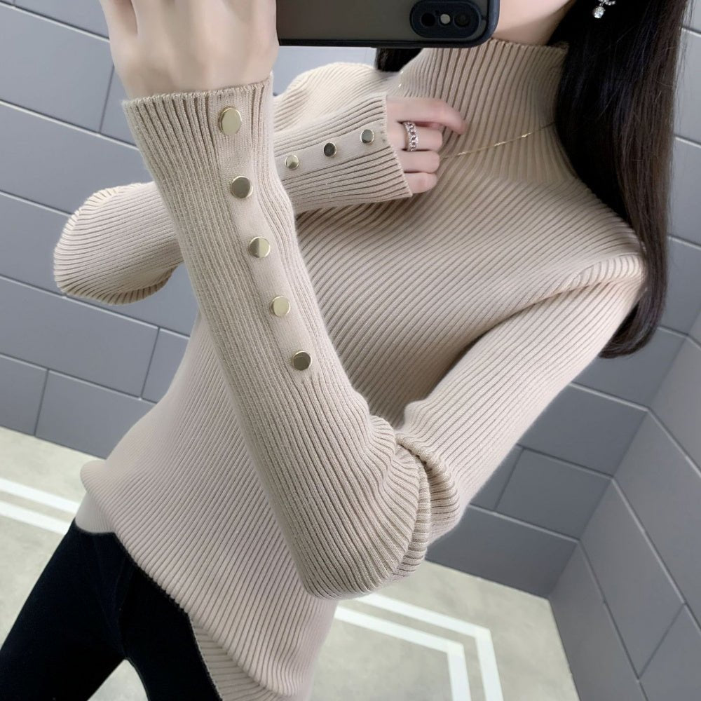 金ボタンハイネックリブニット|オフィスカジュアル レディース 通販【ミレジェネ】