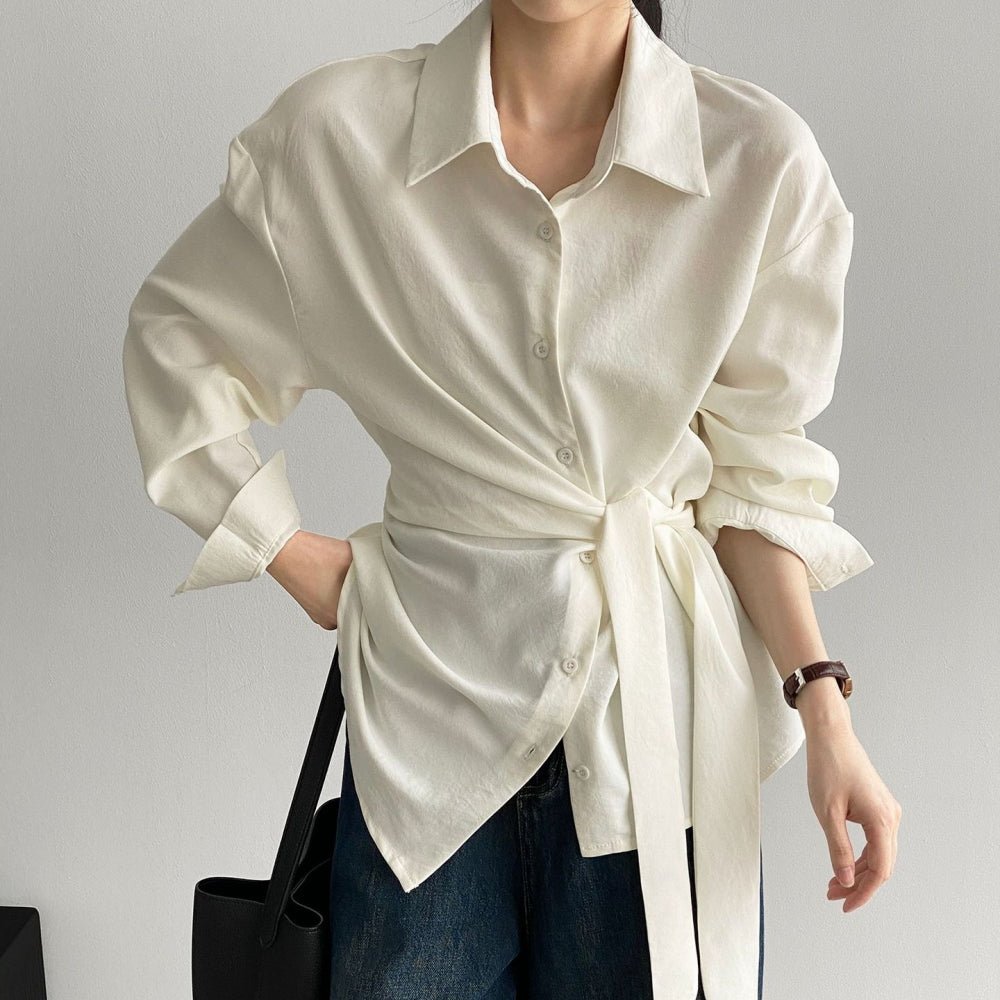 ウエスト共地ベルト付シャツブラウス|オフィスカジュアル レディース 通販【ミレジェネ】