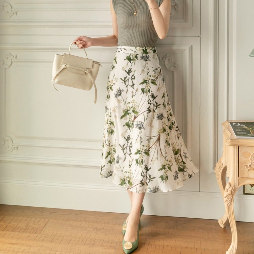 総柄シフォンロングフレアスカート|オフィスカジュアル レディース 通販 Millennial Generation【ミレジェネ】